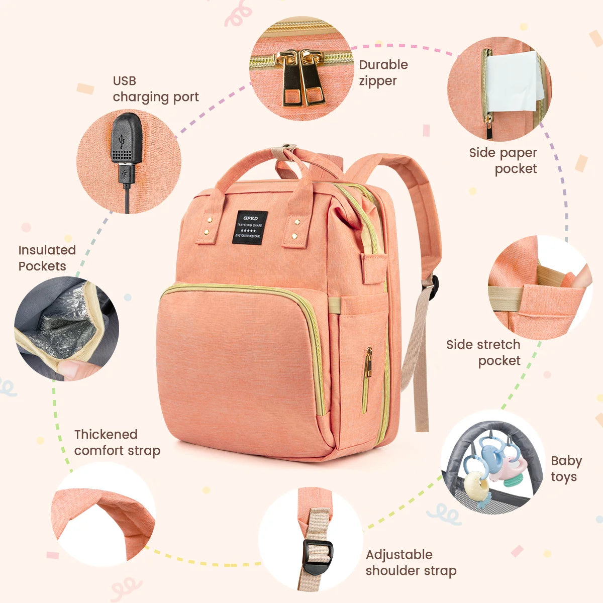 Diaper Bag Backpack, Multifunctional Baby Diaper Bags with Changing Station &Foldable Crib, Large Baby Bag for 0-6 Mouth Boys Girls W/ USB Charging Port&Stroller Strap, Mom Gifts Baby Essentials(Pink) - stylishhomedecor2024.com