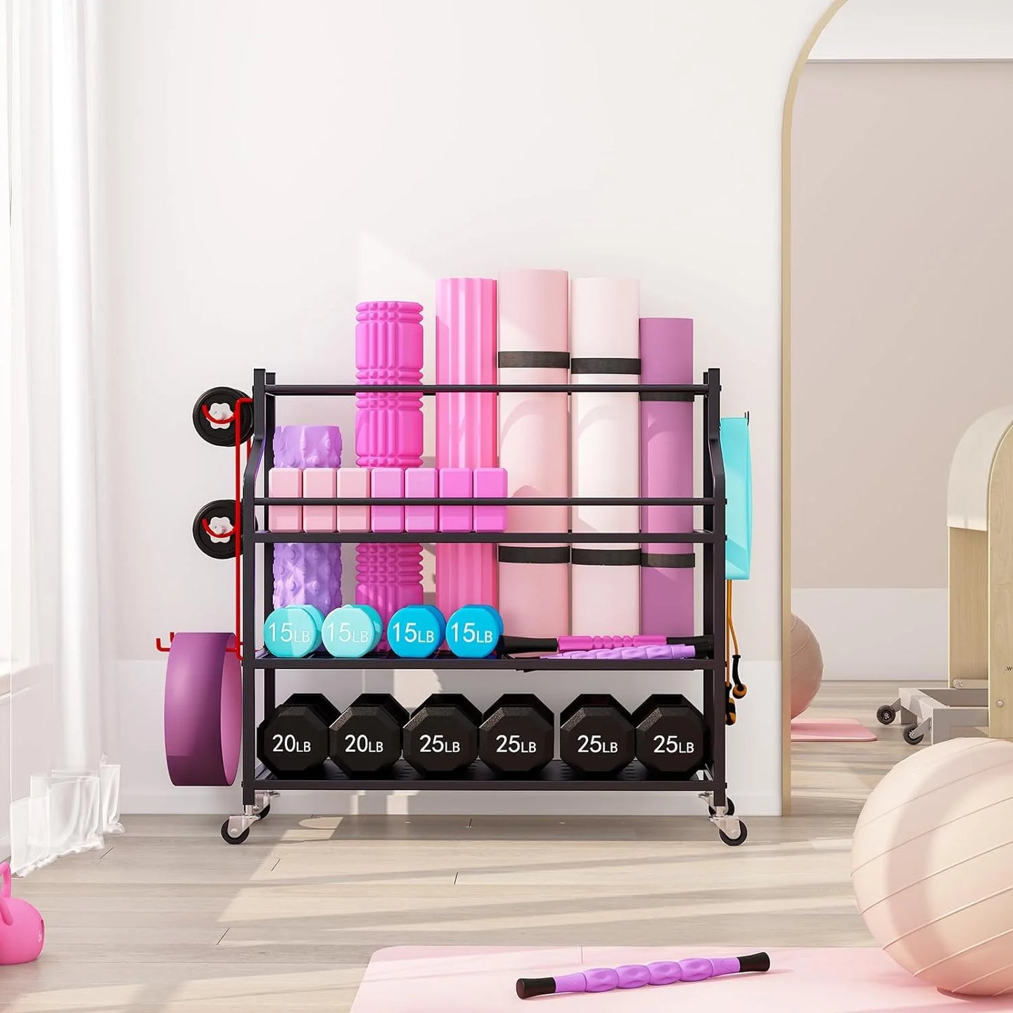 Dumbbells Rack Yoga Mat Storage Cart Multifunctional Removable Storage Rack for Kettlebells and Strength Training Fitness Equipment,Home Gym Organizer Storage for Home Exercise Equipment - stylishhomedecor2024.com