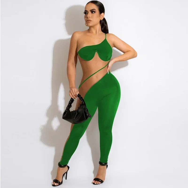 GUWU Mesh See Though One Shoulder Spaghetti Strap Sleeveless Women Jumpsuit  Summer Sexy Party Club Playsuit Overalls