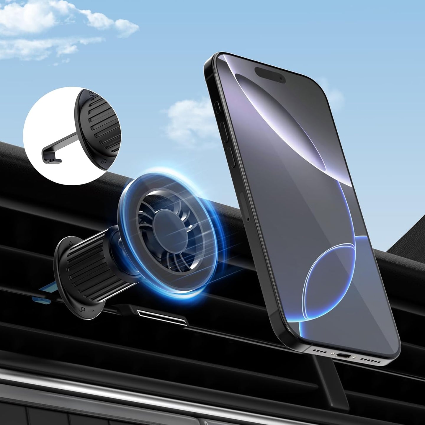 MagSafe Car Mount with 360° Flexible Rotation and Enhanced 20X Strong Magnets, Upgraded Metal Hook, Hands-Free Phone Holder Compatible with iPhone 16/15/14/13/12 Series, Black