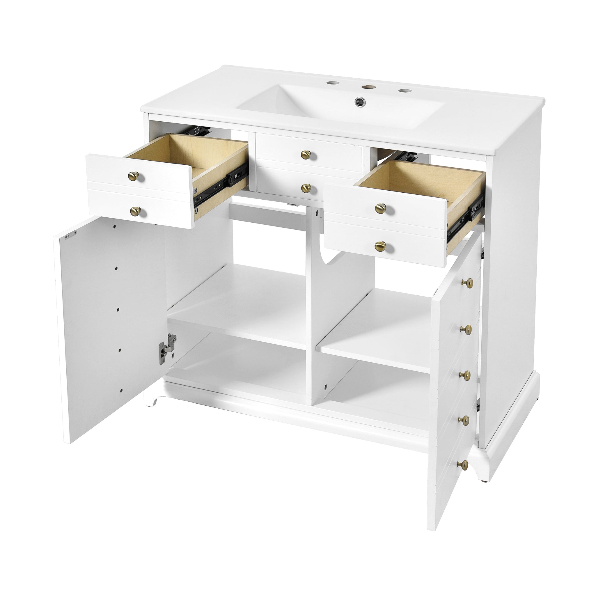 36" Bathroom Vanity with Ceramic Sink - Solid Wood