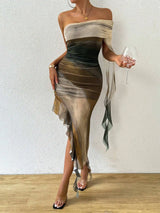 New Sweetheart Hot Girl Strapless Dress Mesh Thin Ruffled Slim Sexy Party Birthday Skirt for Women