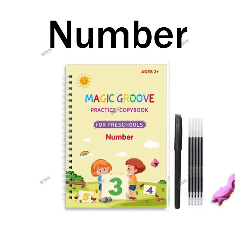 Reusable Children 3D Copybook for Calligraphy Numbers 0-10 Handwriting Copybooks Learning Math Writing Practice Book for Kids