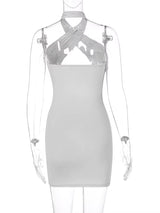 Sexy Cross Bandage Wrap Chest Front Hollow Out Slim Bodycon Dress Women Sleeveless Backless Mini Dress Club Party Vestidos
