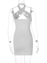 Sexy Cross Bandage Wrap Chest Front Hollow Out Slim Bodycon Dress Women Sleeveless Backless Mini Dress Club Party Vestidos