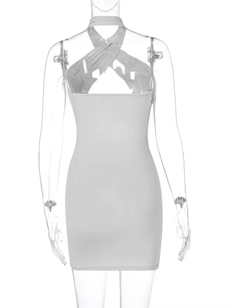 Sexy Cross Bandage Wrap Chest Front Hollow Out Slim Bodycon Dress Women Sleeveless Backless Mini Dress Club Party Vestidos