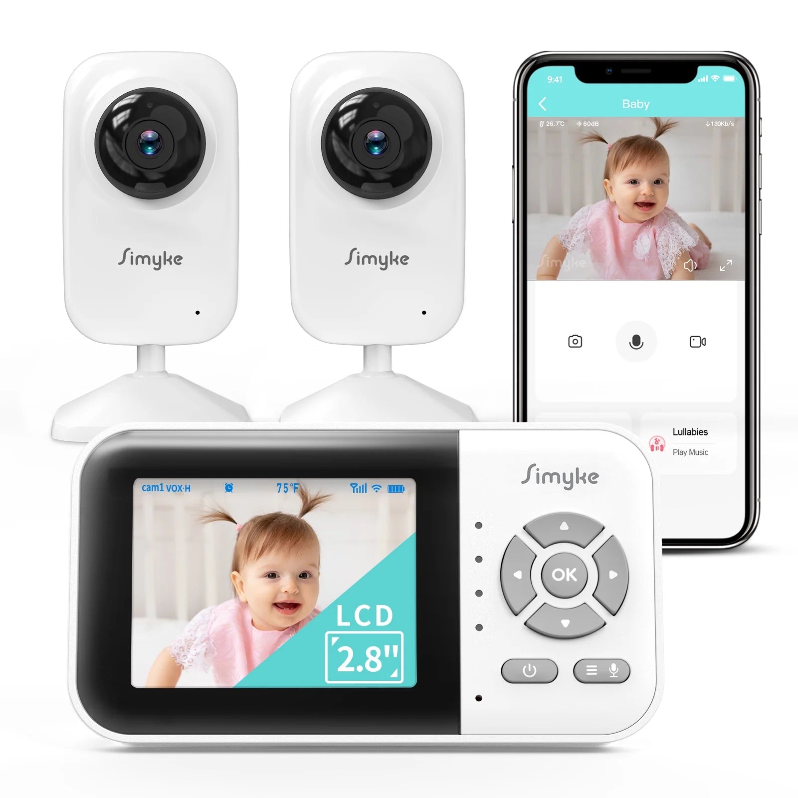 Upgrade Video Baby Monitor with 2 Cameras and Audio 2.8" LCD Screen, Night Vision, APP, 2 Way Talk, 1200Ft Long Range, Feeding Clock, Temperature Detection, Portable Wireless Baby Cam Home Use - stylishhomedecor2024.com