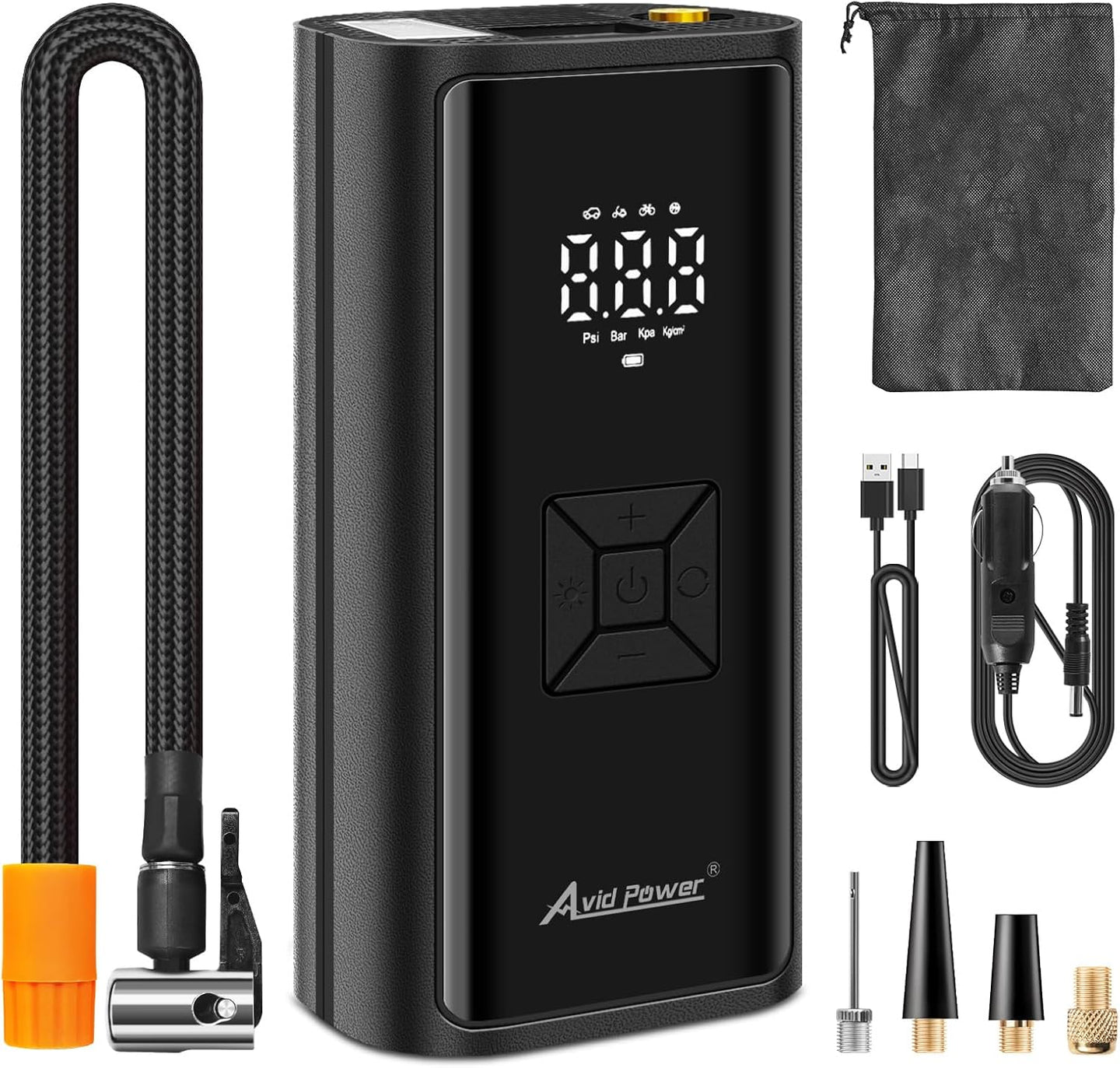 AVID POWER Portable Tire Inflator for Car, Cordless Air Compressor W/ 4500Mah Battery and 12V DC Adapter, Air Pump for Car Tires, Motorcycle, Bicycle, Ball and Small Inflatables W/Smart Modes