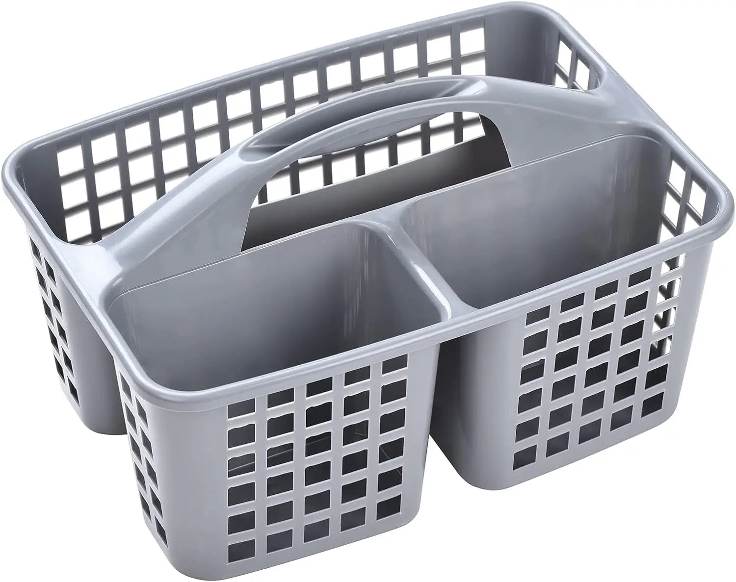 Plastic Shower Caddy Basket with Compartments, Portable Divided Cleaning Supply Storage Organizer with Handle for Dorm Bathroom