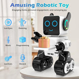 Rechargeable RC Robot Toy for Kids - Interactive Intelligent LED Light, Speaks, Dances, Built-In Coin Bank (White) - stylishhomedecor2024.com