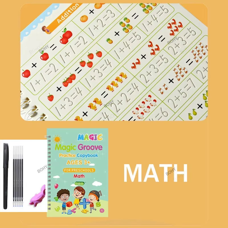 Reusable Children 3D Copybook for Calligraphy Numbers 0-10 Handwriting Copybooks Learning Math Writing Practice Book for Kids