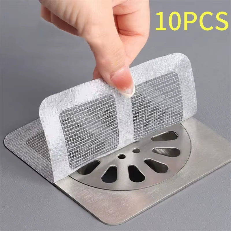 Cuttable Shower Drain Hair Catcher Self-Adhesive Floor Drain Stickers Disposable Mesh Bathroom Kitchen Sink Hair Filter