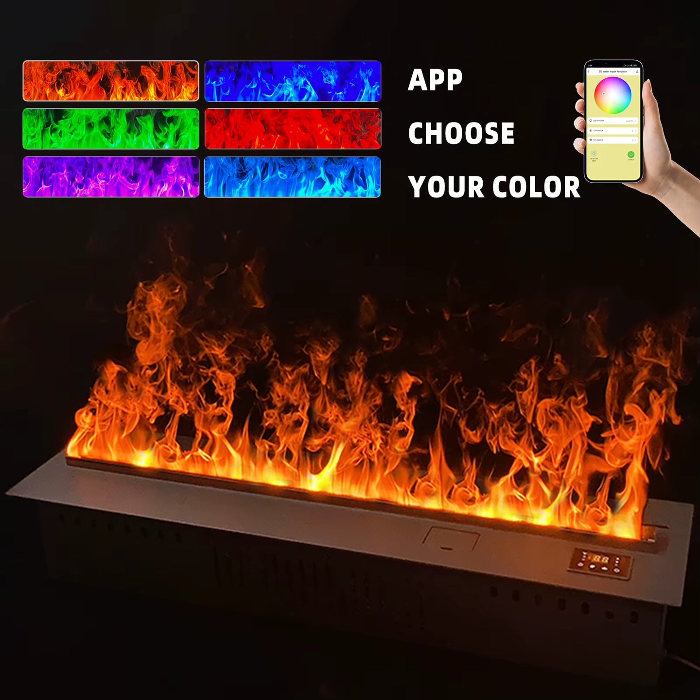 Water Vapor Fireplace Recessed Multicolour Realistic Atomized Flame 3D Electric Fireplace with Auto Water Control and Remote