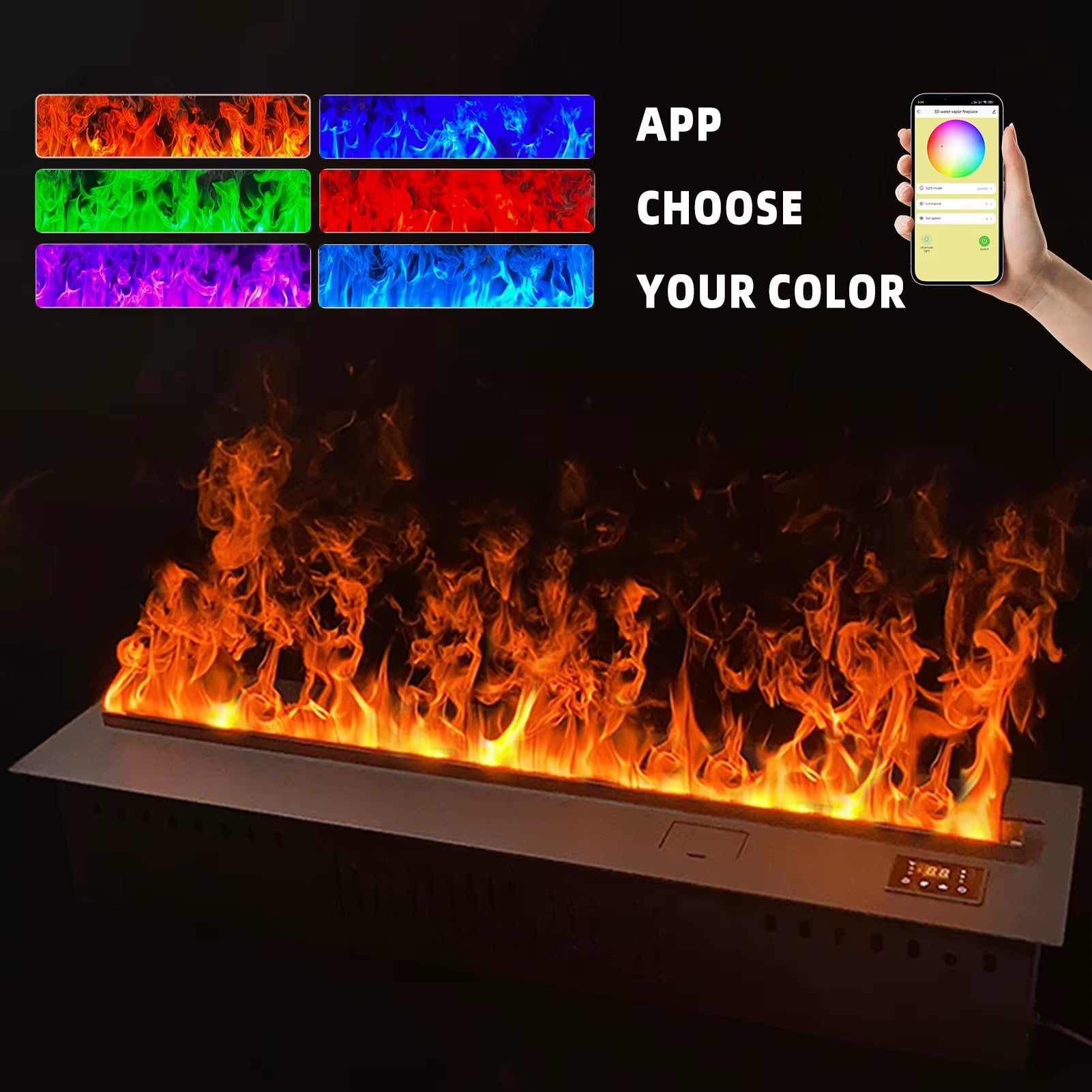 Water Vapor Fireplace Recessed Multicolour Realistic Atomized Flame 3D Electric Fireplace with Auto Water Control and Remote