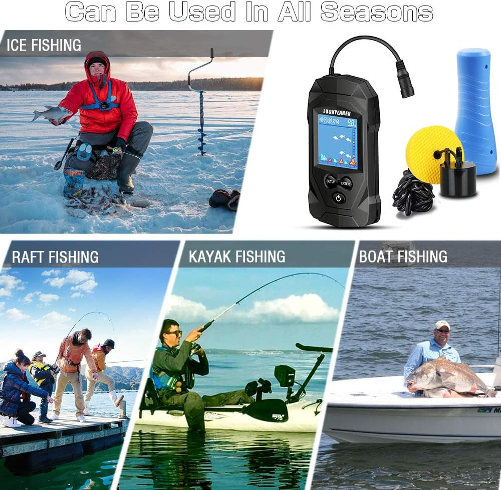 LUCKYLAKER Depth Handheld Fish Finder Display Boat Ice Fishing Finder Sonar Portable Wired Fish Finders Transducer LCD Monitor