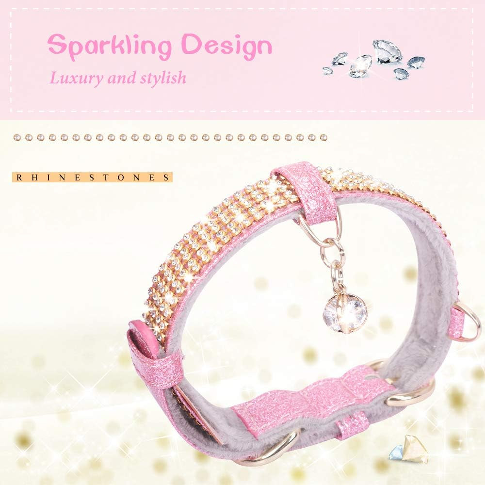 Cat Collar, Dog Collar, [Bling Rhinestones] Premium PU Leather with Pendant Adjustable Collars for Cat and Small to Medium Dog - stylishhomedecor2024.com