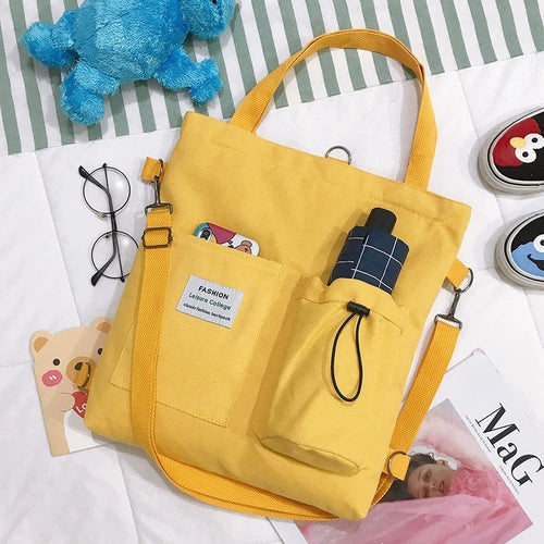Pockets Preppy” Canvas Backpack – Multi-Pocketed, Durable College Rucksack