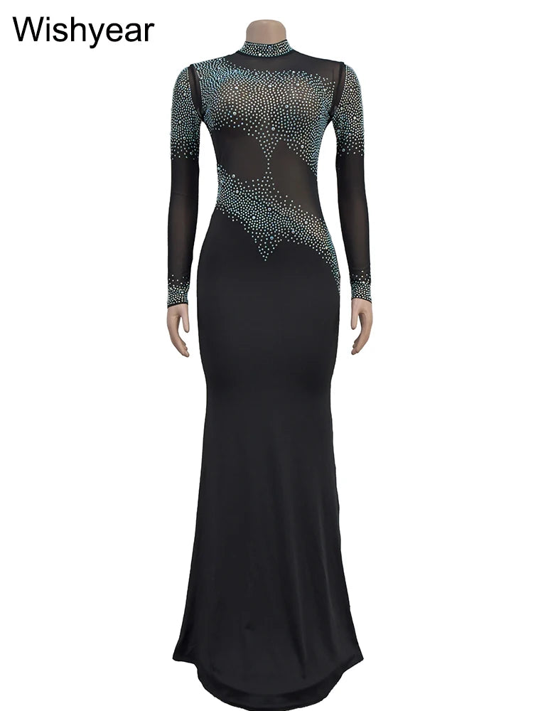 WishYear Rhinestone Mesh Mermaid Dress