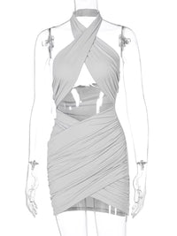Sexy Cross Bandage Wrap Chest Front Hollow Out Slim Bodycon Dress Women Sleeveless Backless Mini Dress Club Party Vestidos