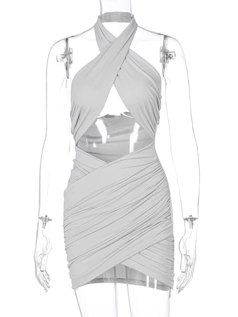 Sexy Cross Bandage Wrap Chest Front Hollow Out Slim Bodycon Dress Women Sleeveless Backless Mini Dress Club Party Vestidos