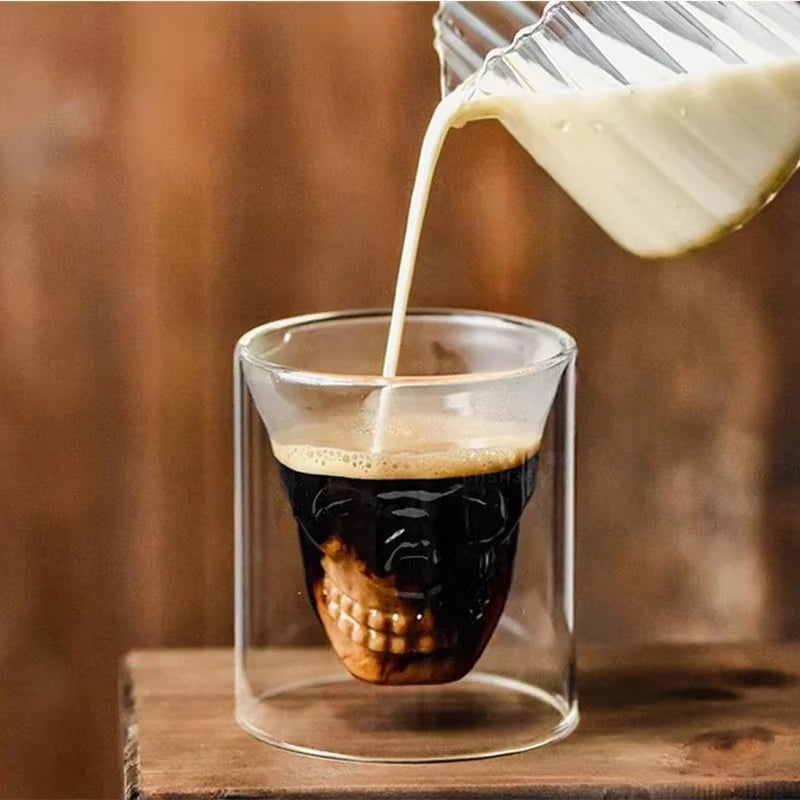 Skull Cup Double-Layered Transparent Skull Head Coffee Mug Crystal Glass Cup for Home Bar Club Whiskey Wine Vodka and Beer Wine