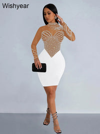 WishYear Rhinestone Pearl Mesh Maxi Dress