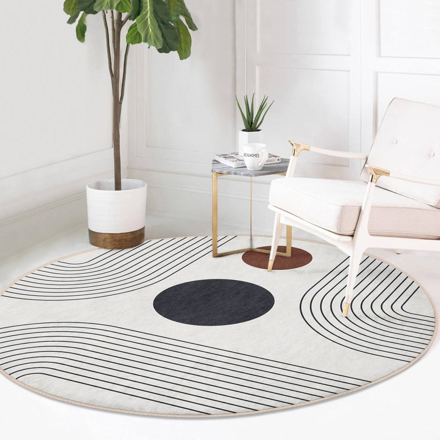 Abstract Round Rug, Minimalist Home Decor Area Rug, Non Slip Circle - stylishhomedecor2024.com