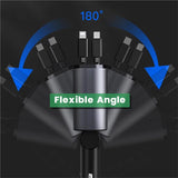 4 in 1 Retractable Car Charger, 100W Fast Car Phone Charger with Iphone and Type C Cable and 2 Charging Ports Car Charger Adapter - stylishhomedecor2024.com