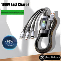 Transparent Luminous 3-In-1 Super Fast Charging Cable, 3 in 1 Charging Cable, Universal with Type-C Micro for Iphone15 14 13 - stylishhomedecor2024.com