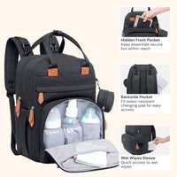 Babbleroo Diaper Bag Backpack - Baby Essentials Travel Tote - Multi Function Waterproof Diaper Bag, Travel Essentials Baby Bag with Changing Pad, Stroller Straps & Pacifier Case - Unisex, Black