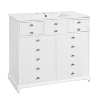 36" Bathroom Vanity with Ceramic Sink - Solid Wood