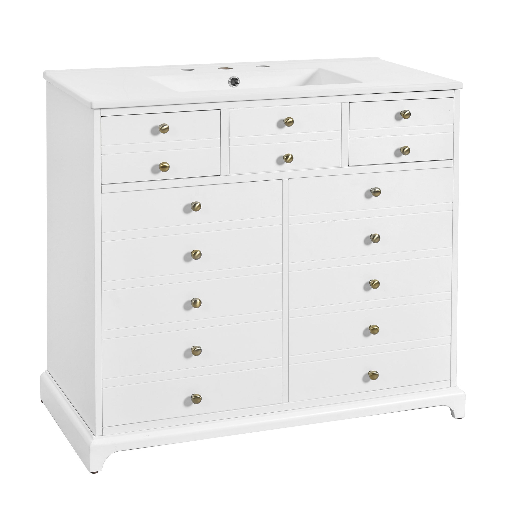 36" Bathroom Vanity with Ceramic Sink - Solid Wood