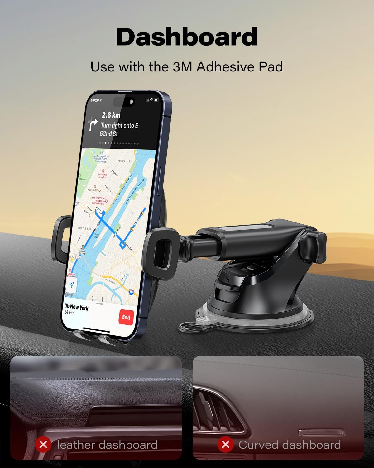 Apps2Car Universal Suction Cup Phone Mount for Windshield and Dashboard, Compatible with iPhone, Samsung, and All Cell Phones, Featuring Sticky Gel Pad