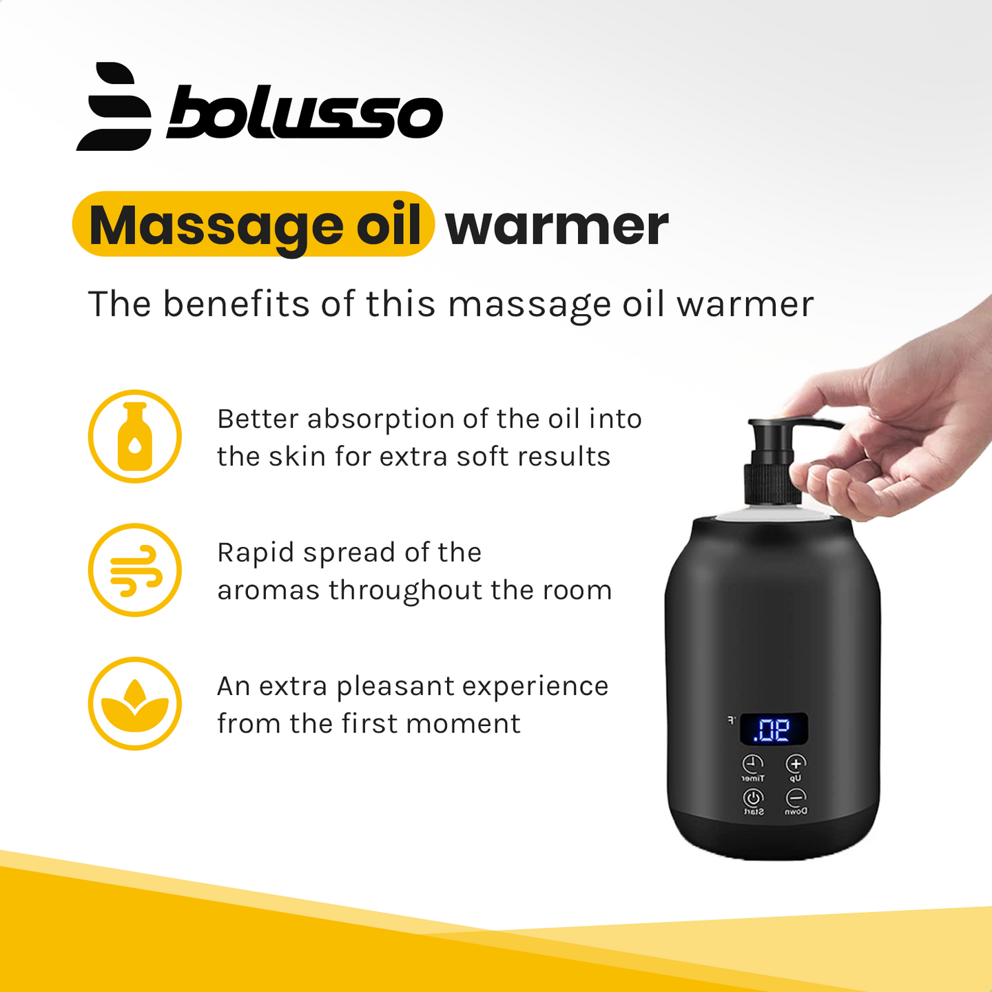 Bolusso Black Massage Oil Heater - 30 To 65 Degrees - Includes 2