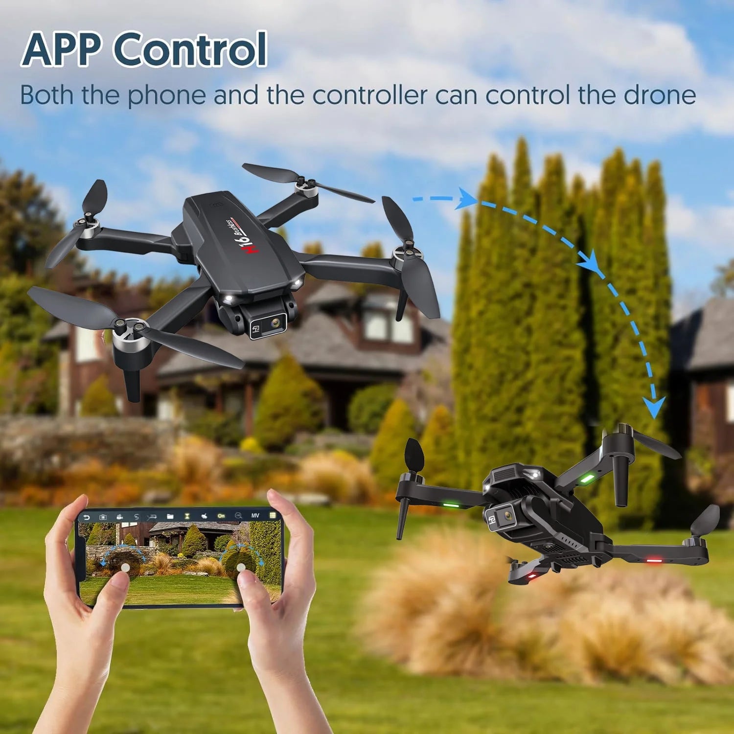 H16 Drone with Camera for Adults 4K, Foldable Drone for Beginners with Brushless Motor, Optical Flow Positioning, with 2 Batteries and Carrying Case - stylishhomedecor2024.com