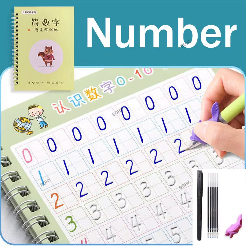 Reusable Children 3D Copybook for Calligraphy Numbers 0-10 Handwriting Copybooks Learning Math Writing Practice Book for Kids