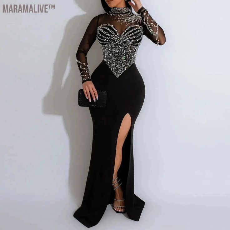 Pearl Party Dress Female Diamond Sheer Mesh - stylishhomedecor2024.com
