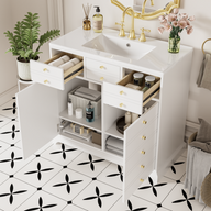 36" Bathroom Vanity with Ceramic Sink - Solid Wood