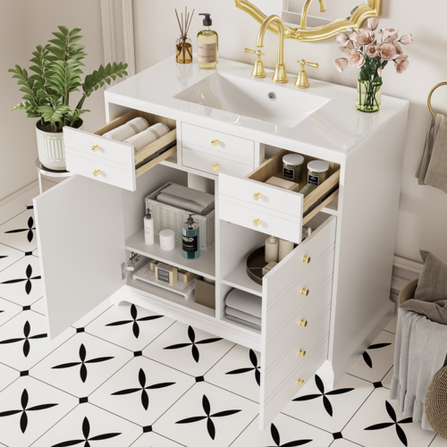 36" Bathroom Vanity with Ceramic Sink - Solid Wood