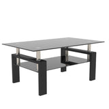Rectangle Black Glass Coffee Table, Clear Coffee Table,Modern Side