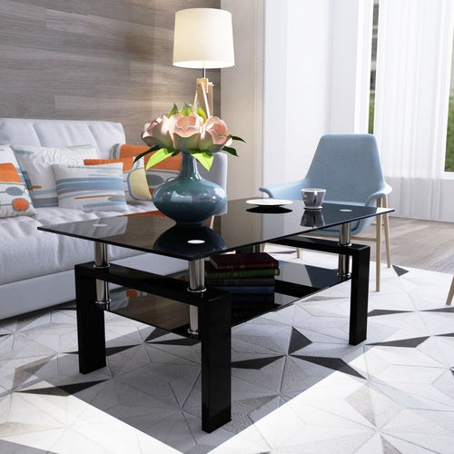 Rectangle Black Glass Coffee Table, Clear Coffee Table,Modern Side