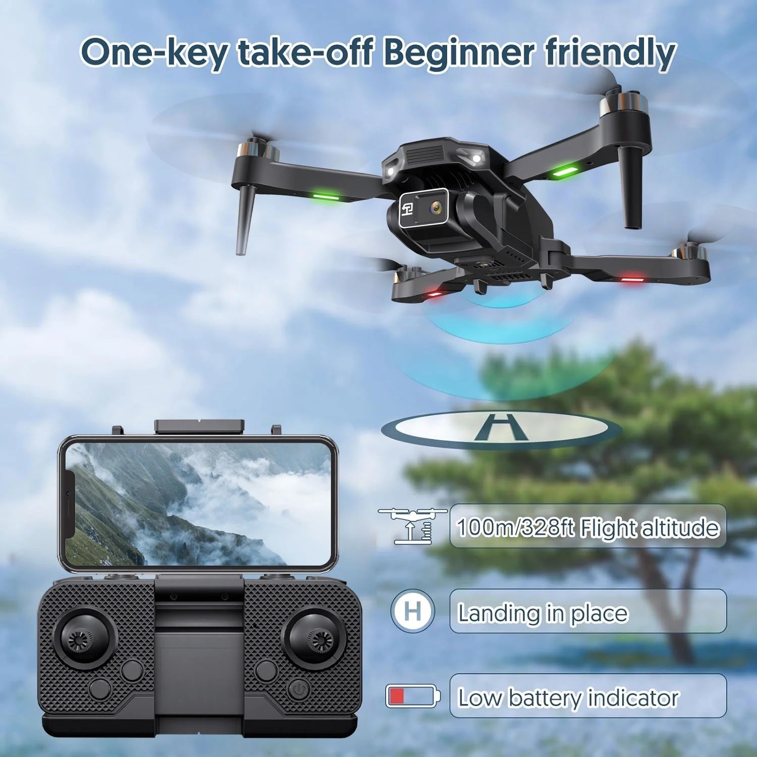 H16 Drone with Camera for Adults 4K, Foldable Drone for Beginners with Brushless Motor, Optical Flow Positioning, with 2 Batteries and Carrying Case - stylishhomedecor2024.com