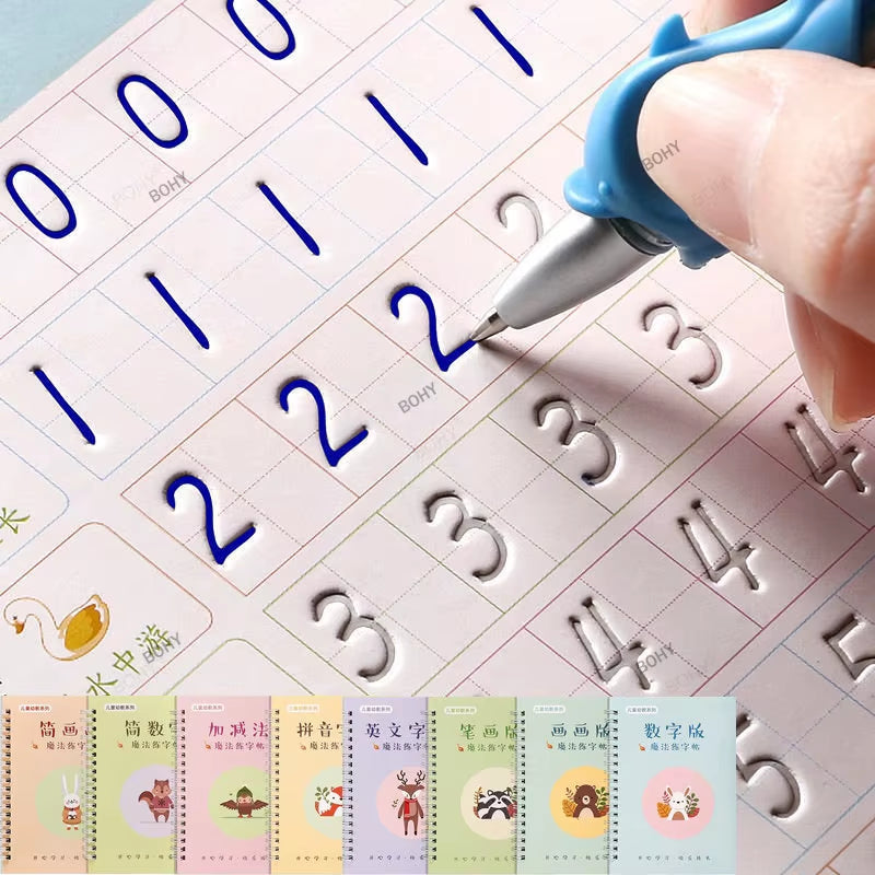 Reusable Children 3D Copybook for Calligraphy Numbers 0-10 Handwriting Copybooks Learning Math Writing Practice Book for Kids