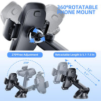 Universal Car Phone Holder Upgraded 360° Rotatable for Dashboard, Windshield & Air Vent Mount for 4.0"-7.0" Phones (Iphone, Google Pixel, Samsung Galaxy, Motorola,Etc)