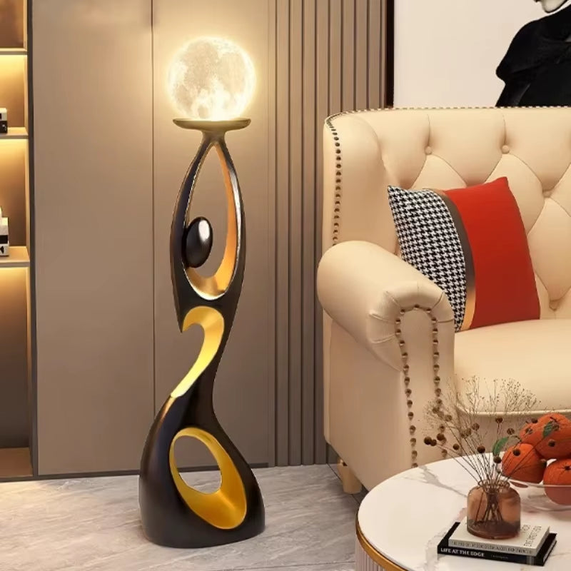 Resin Black & Gold Floor Lamp Elegant Living Room & Lobby Art Decoration