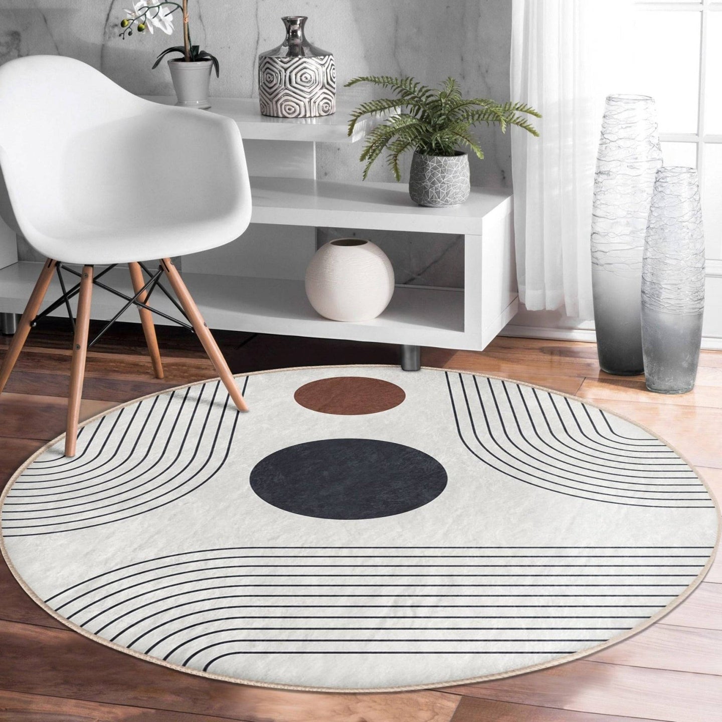 Abstract Round Rug, Minimalist Home Decor Area Rug, Non Slip Circle - stylishhomedecor2024.com