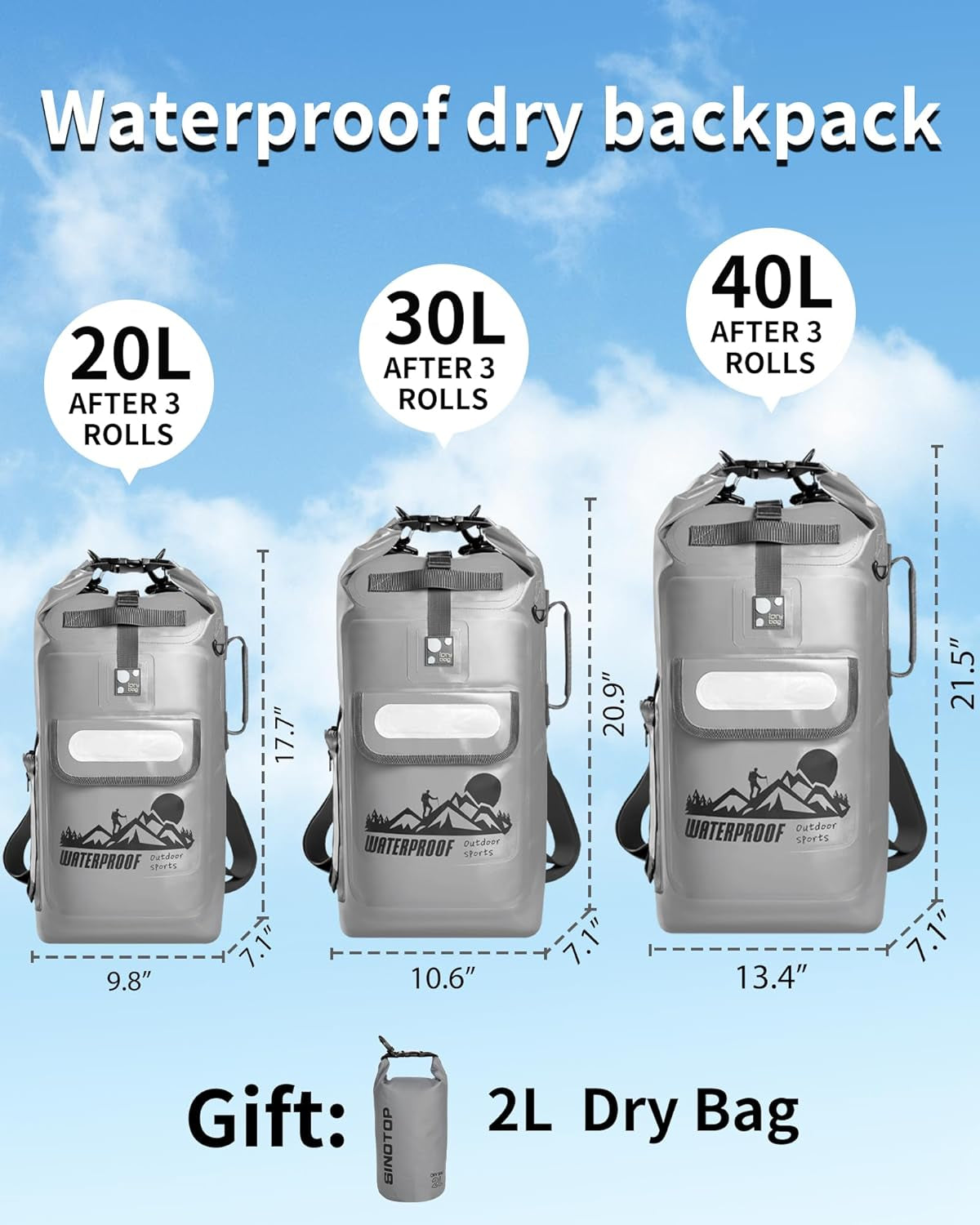 IDRYBAG Waterproof Floating Dry Bag Backpack - Available in 20L, 30L, and 40L Sizes for Men