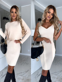 2Pcs Suit Women'S Solid Stripe Long-Sleeved Top and Tight Suspender Skirt Fashion Autumn Winter Slim Clothing - stylishhomedecor2024.com