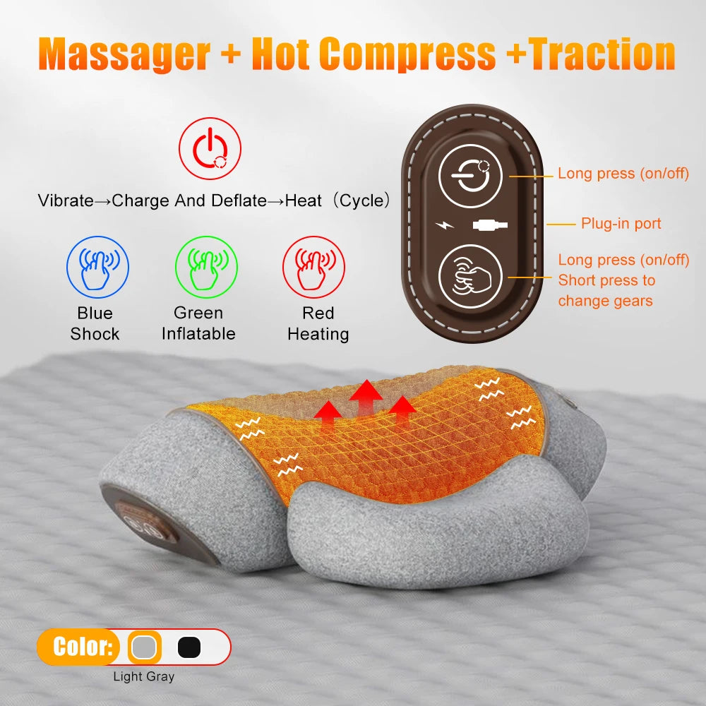 3 in 1 Neck Massager Cervical Pillow Hot Compress Vibration Massage Neck Traction Relax Pillow Spine Support Massager Tools