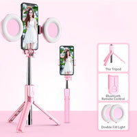 4 in 1 Wireless Bluetooth Compatible Selfie Stick LED Ring Light Extendable Handheld Monopod Live Tripod for Iphone 16 15 14 13